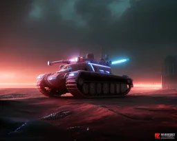 Futuristic tank, cyberpunk, futuristic, landscape, midjourney style