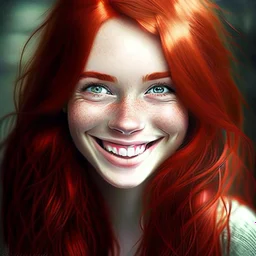 beautiful girl with red hair and lovely smile and beautiful eyes