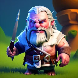 Clash of clans art style of a cute fat geralt, full body, by mobeius, au naturel, hyper detailed, digital art, trending in artstation, cinematic lighting, studio quality, smooth render, unreal engine 5 rendered, octane rendered, art style by klimt and nixeu and ian sprigger and wlop and krenz cushart