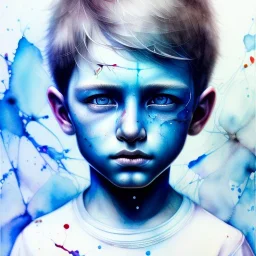 photorealistic boy, 5 years old, blue eyes, blonde hair, watercolor illustration by <agnes cecile> <Yoji Shinkawa>, natural tones, ornate and intricate detail , soft smooth lighting, soft pastel colors,