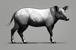 an antelope-malayan-tapir hybrid with a small trunk. full body. fantasy black and white line art ink drawing