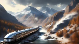 a large collection of"Sleek streamlined stainless steel 1950s American passenger train with Vista Dome cars climing a river canyon in high mountains; dramatic terrain; snowy peaks; 8k resolution concept art detailed matte painting Splash art Unreal Engine art Brut poster art airbrush art sunshine rays thunderstorm concept art impressionism"" various types of helmets