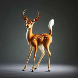 full body of an bald white tail deer, standing, halted with chest out, proud pose, tail upward, on flat background, in the style of 'My Little Pony' and Bambi, fantastic lighting