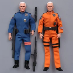 Mike Pence G.I. Joe toy Doll space force uniform, orange blue fabric, guns, wall packaging for sale. green pricetag