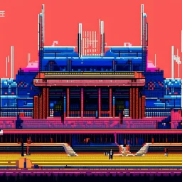 A bright pixel art cyberpunk-style illustration of the tottenham hot surs stadium 2 d pixellated punk