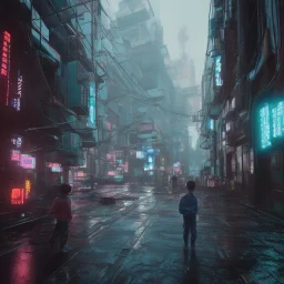 cyberpunk, tokyo, japan, children lost, rain, hyper realistic, 8k