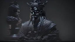 Ancient Chinese, God, Statue, Kept in a Dark Room with no light, ultra hd detailed, surrounded by ultimately terrfying black aura, portrait