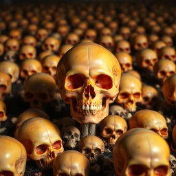 a field of 1000s of psychedelic psilocybin induced anatomically correct, skulls,