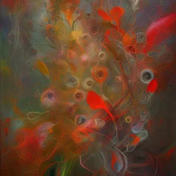  pastel colors, abstract art, plants wod , red, orange, white,