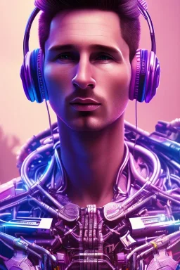 lionel messi style cyberpunk, purple tones, high lighting