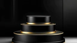 empty black and gold circle Podium with gray background