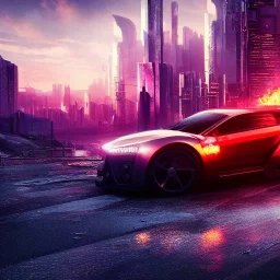 cyberpunk,landscape ,cars , cinamatic, highly detailed, close up, 4k , deep colours, gold , fire , red, purple,dark ,etheral , utopia , apocalypse,