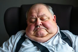 Cree l image d un agent de sécurité proche de la retraite. Il est bedonnant. Il porte des bretelles. Il a une chemise blanche. Il a une petite moustache. Il dort sur une chaise.