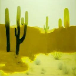 A light yellow desert with cactuses painted by Piet Mondrian