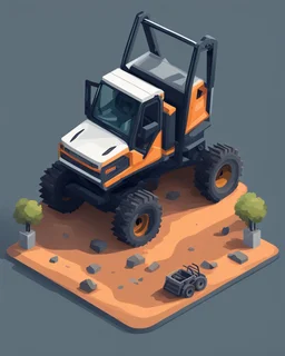 Isometric bobcat skidsteer with bucket attachment, cartooned proportions, Digital painting