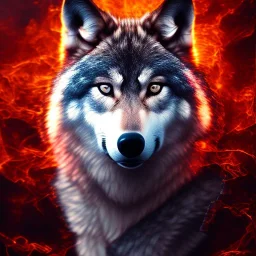 Wolf, red, fire, lava, 8K, dramatic lighting, masterpiece, expert, sharp focus, portrait frame