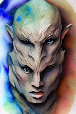 dnd, fantasy, watercolour, ilustration, dao, earth elemental, rocky face, rocky body, portrait