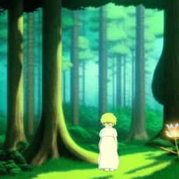 Ghibli, forêt, scintillant, très detaillé, créature mystérieuse, train