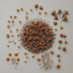 circle arrangement of small dried flowers on white textured paper, aesthetic layout, beautiful composition, vintage, tender, pastel colours