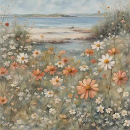 Wildflowers by the Sea Print Digital Download | Spring Floral Artwork | Country Cottage Art | Vintage Farmhouse Decor