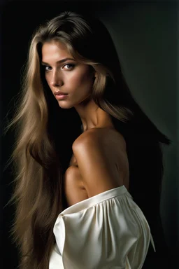 beauty supermodel without clothes, 18-year old, longer hair, bigger boo bs, natural, david hamilton, 1990's, beautiful, black studio background, muted color palette, ultra-realistic, helmut newton, sharp focus, studio photo, intricate details, highly detailed, photo-realistic, Film light, Hyper detailed, Hyper realistic, atmospheric, High resolution, 8k, 500px, FUJIFILM, hyper-feminine, pronounced feminine features, beautiful skin, half open mouth