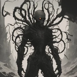 Humanoid, pitch black, tendrils, containment breach