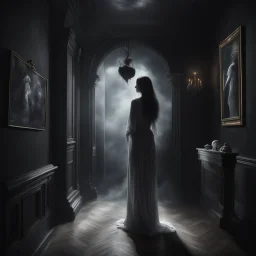 Hyper Realistic Afterlife ghostly Love with black-walls showing cinematic & dramatic ambiance