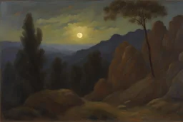 Night, clouds, trees, mountains, rocks, rodolphe wytsman impressionism paintings