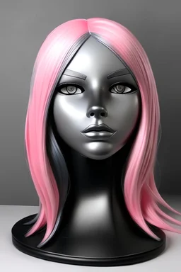 Full rubber female face with rubber effect in all face with pink and long grey hair sponge rubber effect with black stars on the face
