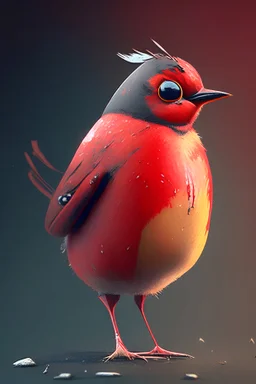 A European Robin Bird with a red stomach area in the style of little nightmares