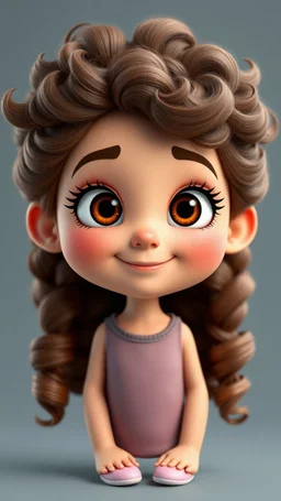 A little cartoon girl in Disney-Pixar animation style. Beautiful exaggerated features, highly expressive and lively face, 3D design with excellent lighting and texture. Curly voluminous hair, a heartwarming smile.
