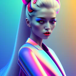 blonde woman, geisha, retro futuristic, velvet dress, gradient color, BLUE, PINK, CYAN, neon, insanely detailed, 16k resolution, perfect eyes, cinematic smooth, intricate detail