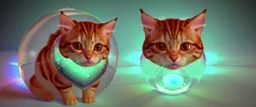 A cute adorable baby ginger cat made of crystal ball with low poly eye's surrounded by glowing aura, flamming sparkles highly detailed intricated concept art trending artstation 8k