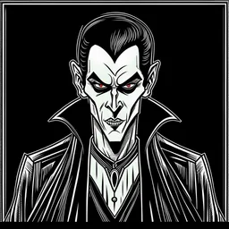 A scary but simple line drawing of a vampire in gothic horror style in black and white