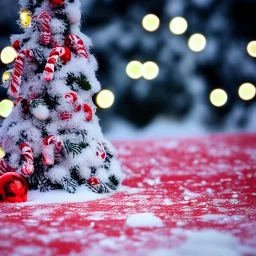 winter scene cartoon christmas tree candy cane snowballs bokeh