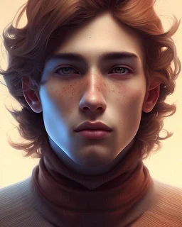 male, boy, cute, young, brown hair, brown eyes, freckles,, head and shoulders portrait, 8k resolution concept art portrait by Greg Rutkowski, Artgerm, WLOP, dynamic lighting hyperdetailed intricately detailed Splash art trending on Artstation triadic colors