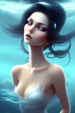 lady muse with black hair top in the ocean