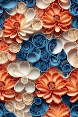 Seamless 3D pattern of elegan fleur textures, glamorous, elegant shiny, quilling art style, 8k, 3D art style, cute and quirky, digital print, soft lighting, highly detailed clean, 3D paper quilling art style, professional photography, joyful and overflowing design