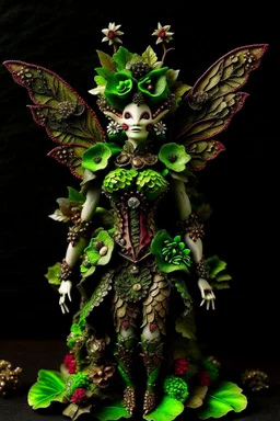 Forest fairy with textured leaves and floral armour