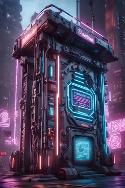 Expressively detailed and intricate 3d rendering of a hyperrealistic : cyberpunk gate, dystopian, neon, side view, symetric, artstation: award-winning: professional portrait: fantastical: clarity: 16k: ultra quality: striking: brilliance: amazing depth: masterfully crafted.