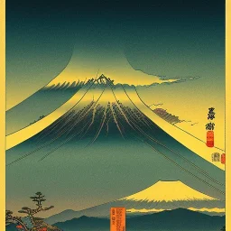 Ukiyo-e Style , mount fuji, sun set