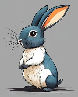 young male rabbit, cartoon, black line drawing, Beautiful colors, pencil sketches, Vector illustration, Cel shaded, Flat, 2D, style of dan matutina, In the style of studio ghibli, Art by Hiroshi Saitō, bold lines, Bold the drawing lines, Amazing details, One character