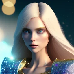 white woman long blond hair blue eyes glitter in a galactic ambiance, delicate colors in the foreground, full of details, smooth, light effect，vaporwave colorful, smooth, extremely sharp detail, finely tuned detail, ultra high definition, 8 k, unreal engine 5, ultra sharp focus