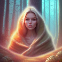 spray painting fantasy art, portrait blonde in mummy sweater, standing in portal to forest world from desert world,poetry book illustration