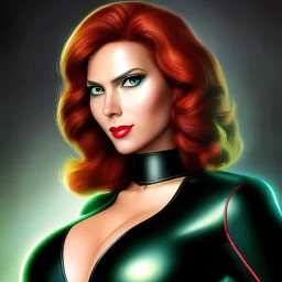 ultra detailed fullbody portrait of busty beautiful Black Widow, wearing skintight black costume, extremely detailed digital painting, intrincate, extremely detailed smiling face,crystal clear Big Green eyes, in the style of Adam Hughes , mystical colors , perfectly centered image, perfect composition, rim light, beautiful lighting,8k, stunning scene, raytracing