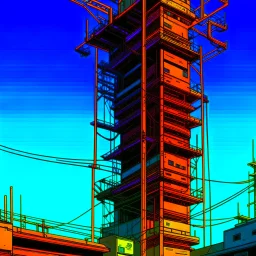 cyberpunk retro futuristic for comics really tall from far away