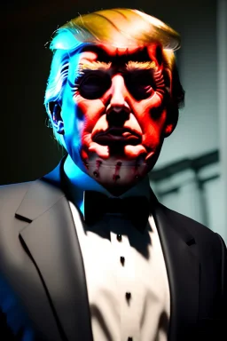 Ultra realistic image night, Donald trump zombie, suit, blood, torn arm, night, the walking dead style, dark ambient, highly detailed, White House background, concept art, unreal engine 5, ray tracing, RTX, ultra detail, volumetric lighting, high definition, high resolution.