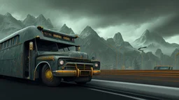 the inside of school buss driving on the freeway, angry orcs, perfect composition, hyperrealistic, super detailed, 8k, high quality, trending on artstation, studio photo, highly detailed, wide borders