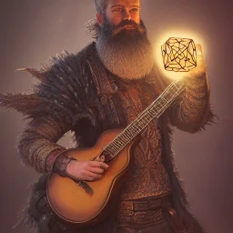 Insanely detailed photograph of an “D&D mariachi holding glowing D20” with intricate detailed beard, intricate clothing, hyperdetailed painting by Ismail Inceoglu Huang Guangjian and Dan Witz CGSociety ZBrush Central fantasy art album cover art,8K, hdr, mysterious, flickeringlights ,Stoic