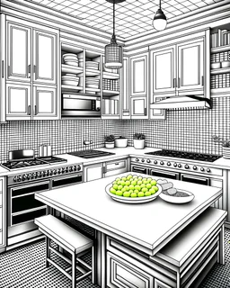 full equipped western kitchen in modern home ,Coloring Book for Adults, Grayscale Coloring Book